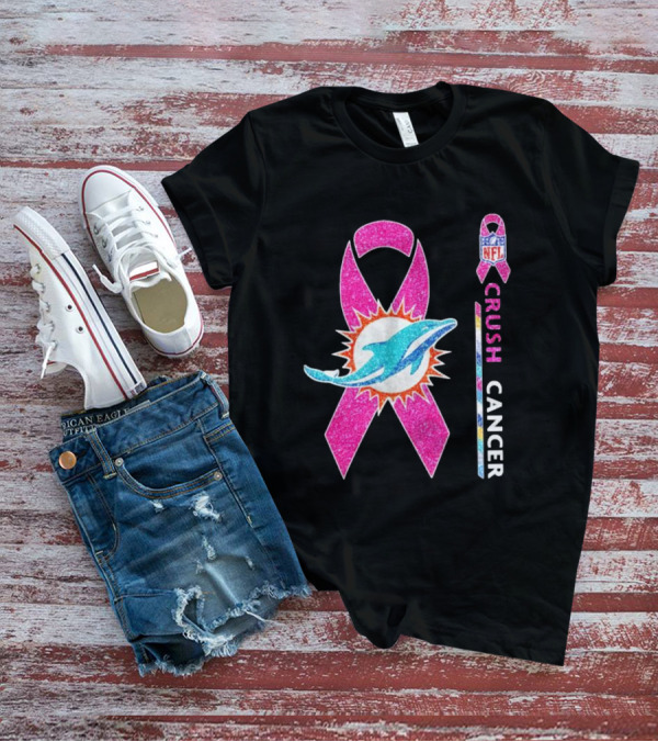 NFL Miami Dolphins Pink Ribbon Crush Cancer Initiative T-Shirt