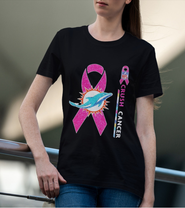 NFL Miami Dolphins Pink Ribbon Crush Cancer Initiative T-Shirt