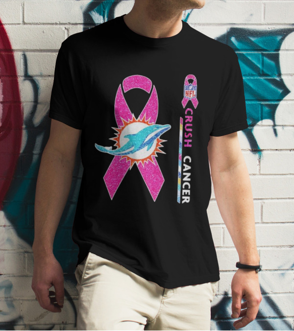 NFL Miami Dolphins Pink Ribbon Crush Cancer Initiative T-Shirt