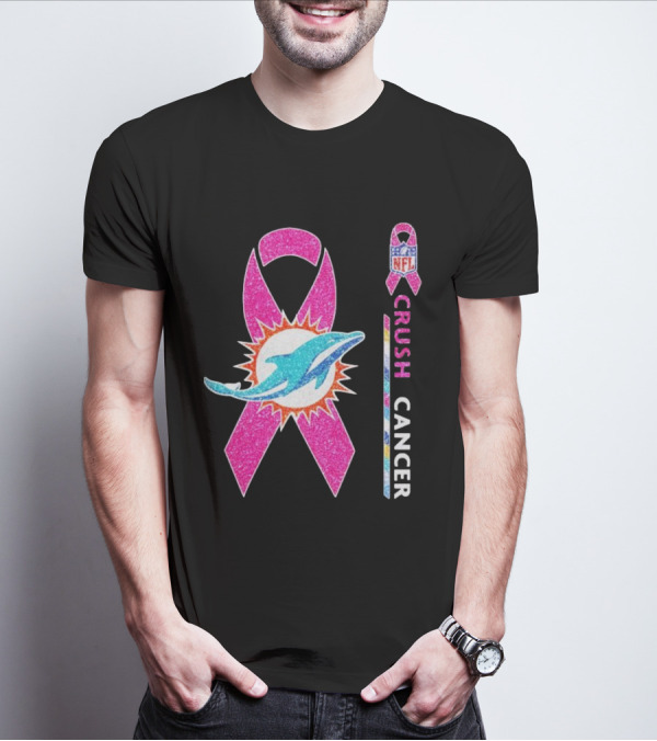 NFL Miami Dolphins Pink Ribbon Crush Cancer Initiative T-Shirt
