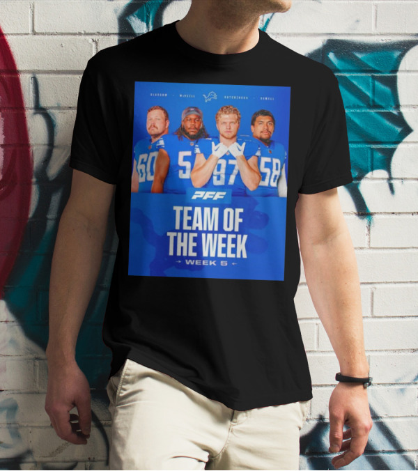 PFF Detroit Lions Glasgow McNeill Hutchinson Sewell Team Of The Week Week 5 T-Shirt