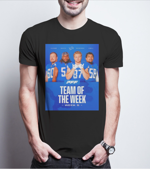 PFF Detroit Lions Glasgow McNeill Hutchinson Sewell Team Of The Week Week 5 T-Shirt