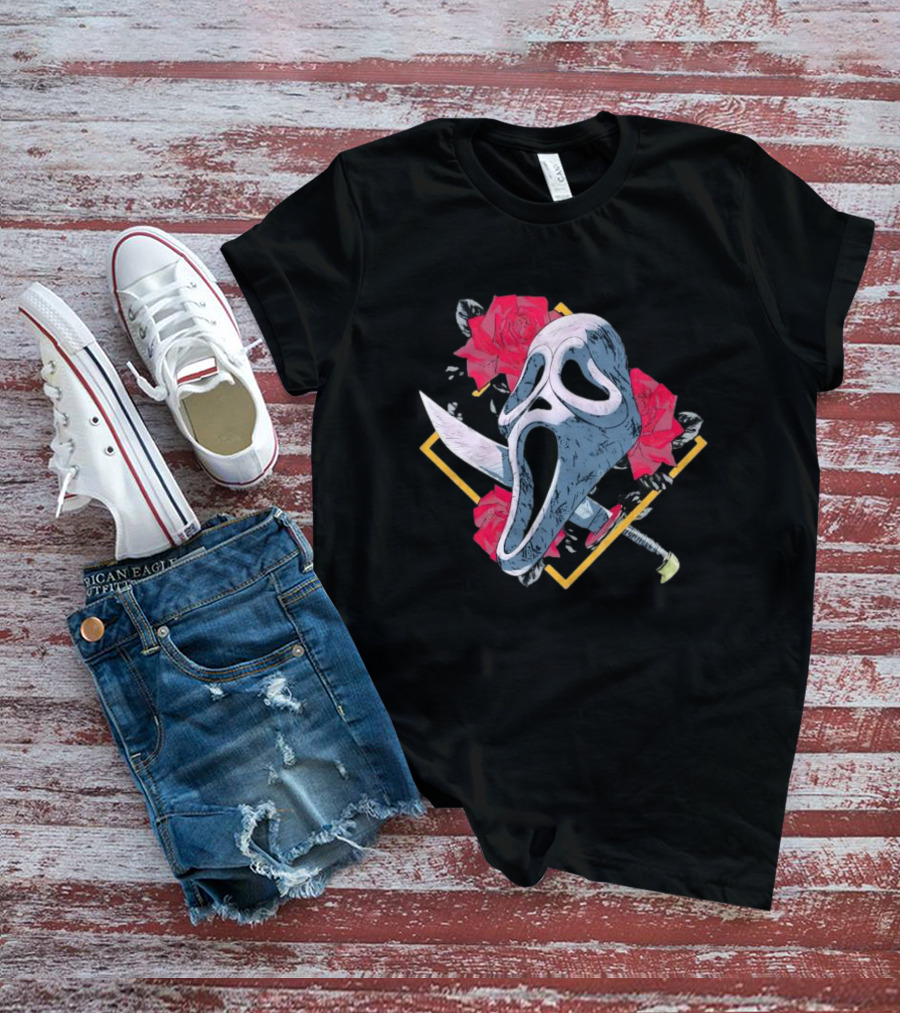 Ghostface Mask With Roses And Knife T-Shirt