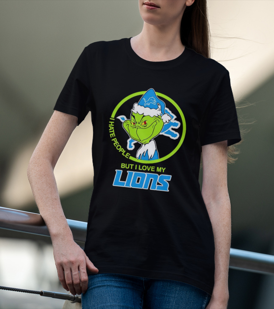 Grinch I Hate People But I Love My Detroit Lions T-Shirt