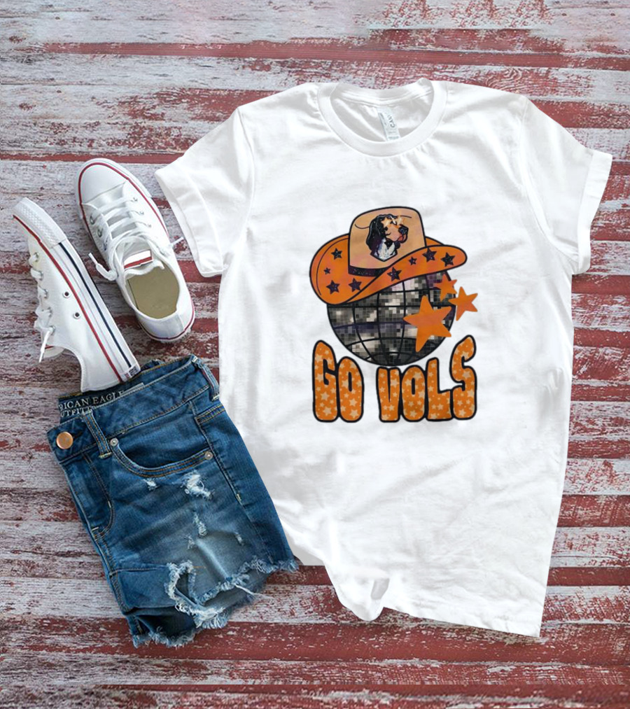 Tennessee Vols Go Vols Disco Ball Cowboy Hat Stars NCAA Mascot T-Shirt