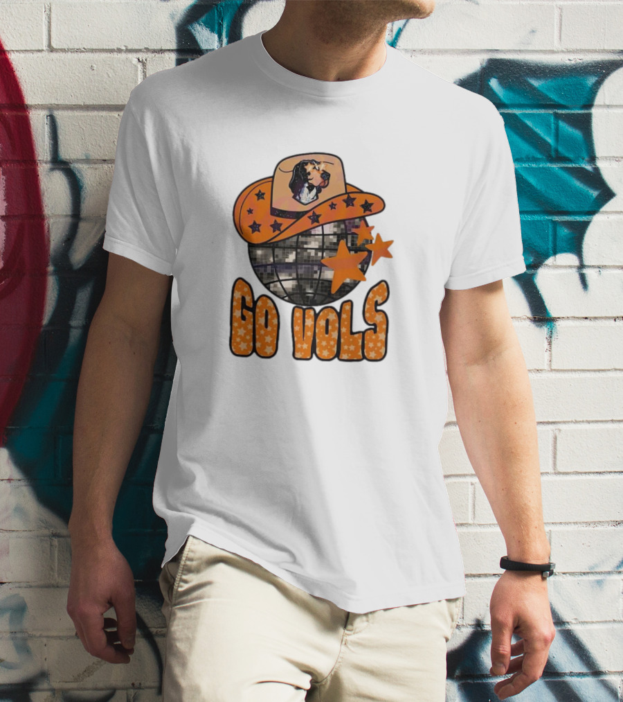 Tennessee Vols Go Vols Disco Ball Cowboy Hat Stars NCAA Mascot T-Shirt