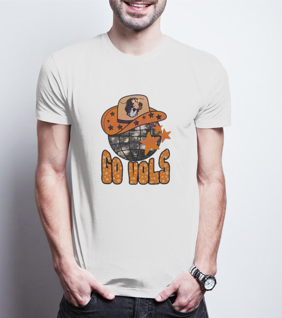 Tennessee Vols Go Vols Disco Ball Cowboy Hat Stars NCAA Mascot T-Shirt