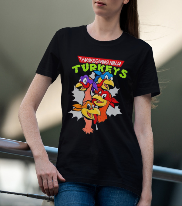 Thanksgiving Ninja Turkeys Cartoon T-Shirt
