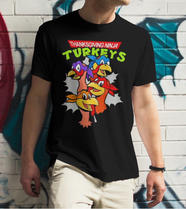 Thanksgiving Ninja Turkeys Cartoon T-Shirt