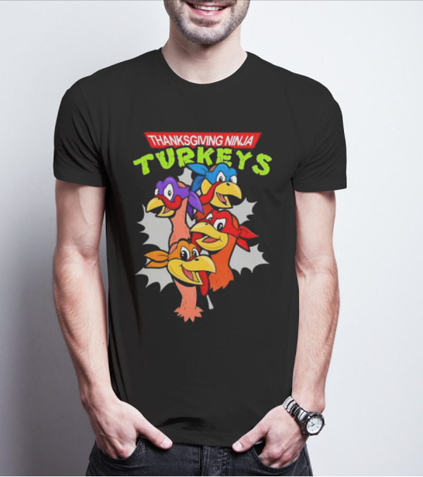 Thanksgiving Ninja Turkeys Cartoon T-Shirt