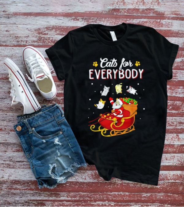 Cats For Everybody Santa With Cats Sleigh Christmas T-Shirt