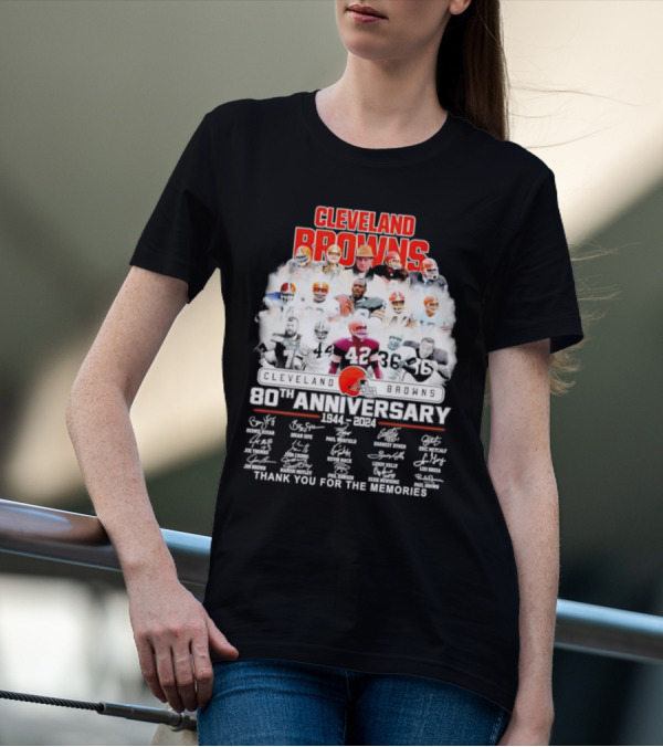 Cleveland Browns 80th Anniversary 1944 2024 Thank You For The Memories Iconic Players And Signatures T-Shirt