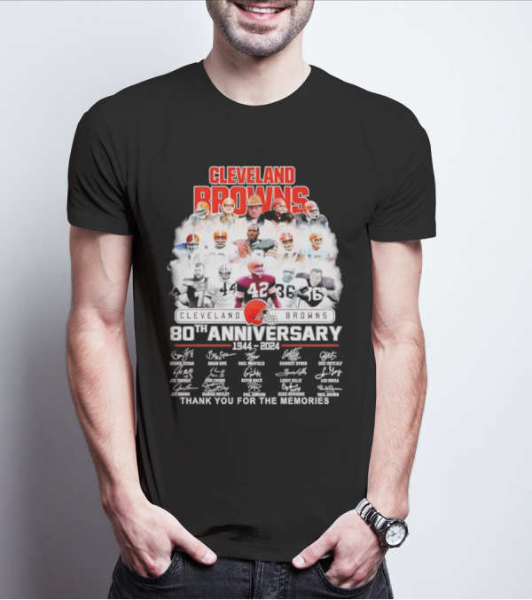 Cleveland Browns 80th Anniversary 1944 2024 Thank You For The Memories Iconic Players And Signatures T-Shirt