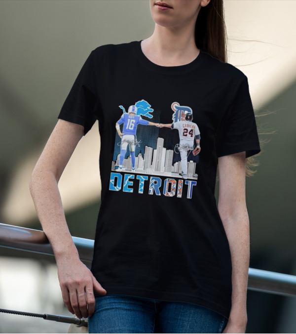 Detroit City Signatures Lions Goff Tigers Cabrera T-Shirt