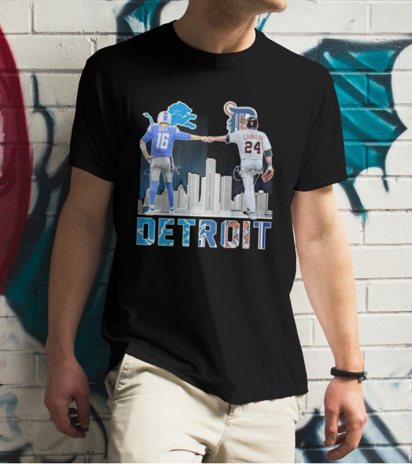 Detroit City Signatures Lions Goff Tigers Cabrera T-Shirt