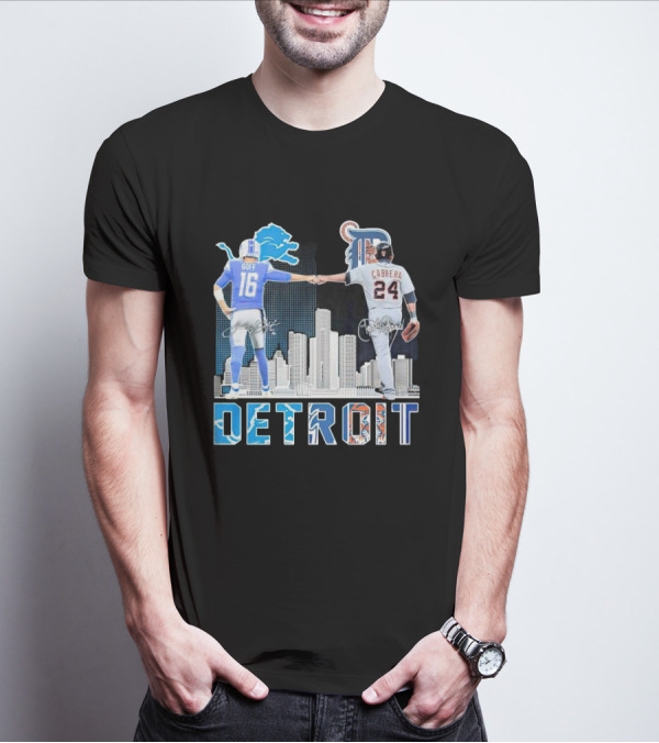 Detroit City Signatures Lions Goff Tigers Cabrera T-Shirt