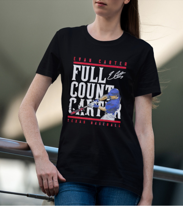 Evan Carter Full Count Carter Texas Baseball Signature T-Shirt