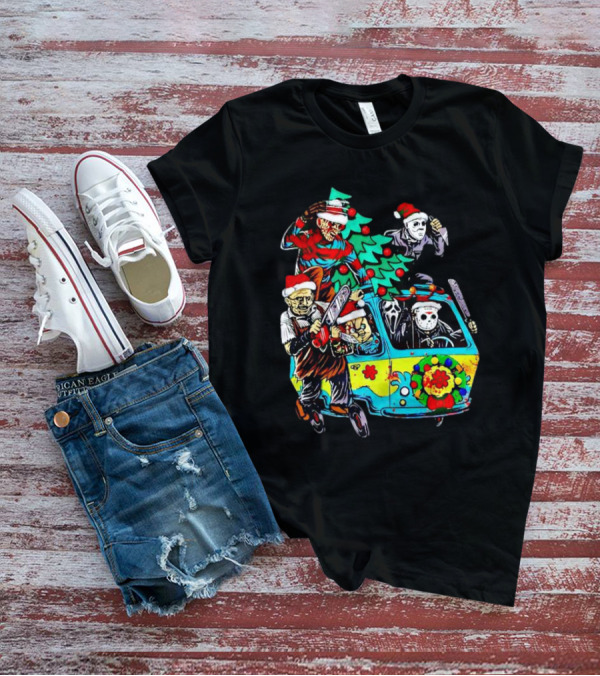 Horror Movie Characters Christmas Driving Mystery Van T-Shirt