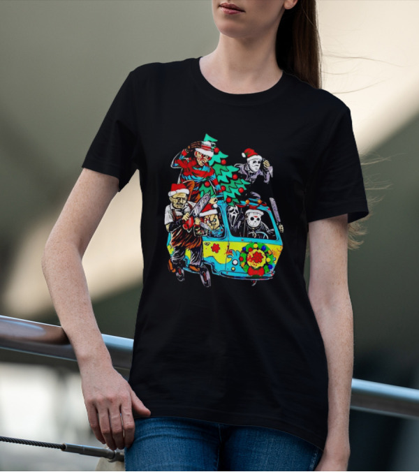 Horror Movie Characters Christmas Driving Mystery Van T-Shirt