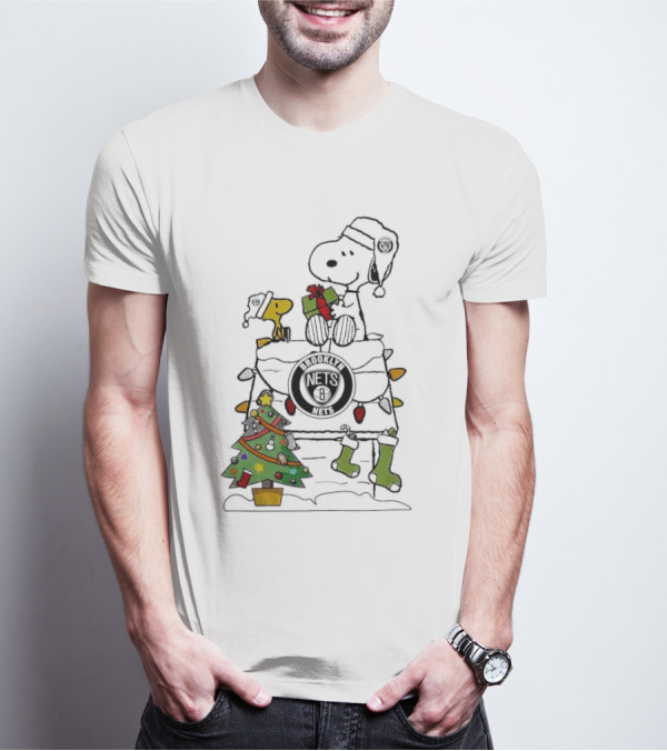 Snoopy Woodstock Christmas Igloo Brooklyn Nets Holiday Scene T-Shirt
