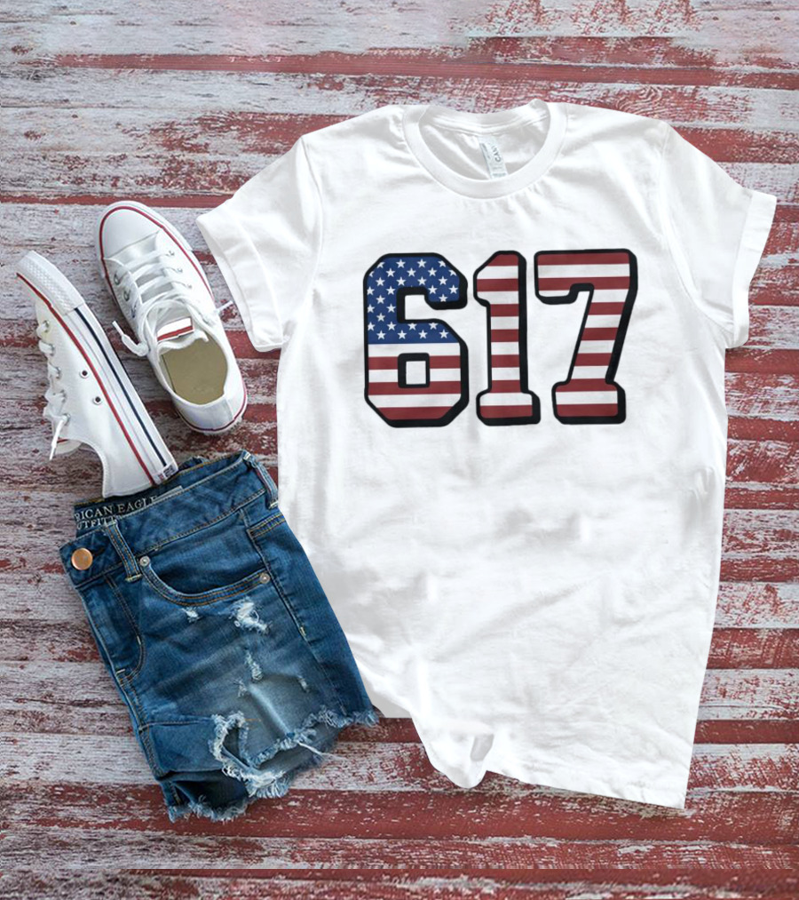 Boston 617 USA Flag T-Shirt