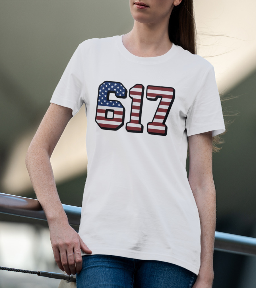 Boston 617 USA Flag T-Shirt