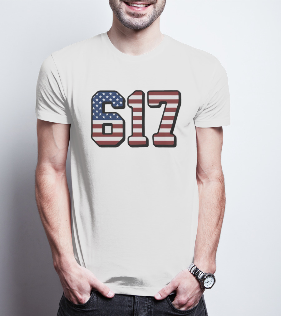 Boston 617 USA Flag T-Shirt