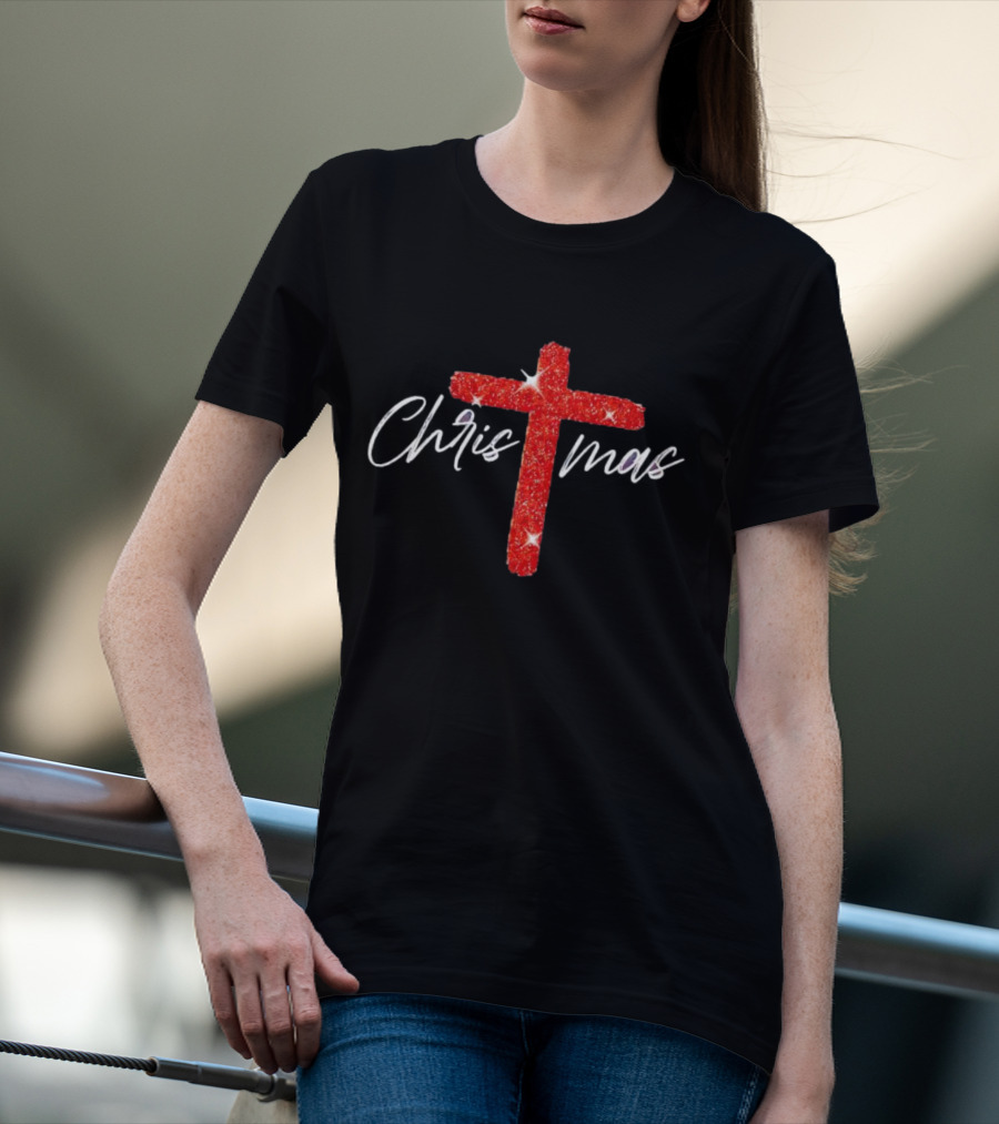 Christmas Crucifix Sparkle T-Shirt