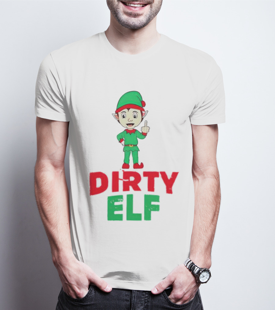 Dirty ELF Christmas Middle Finger T-Shirt