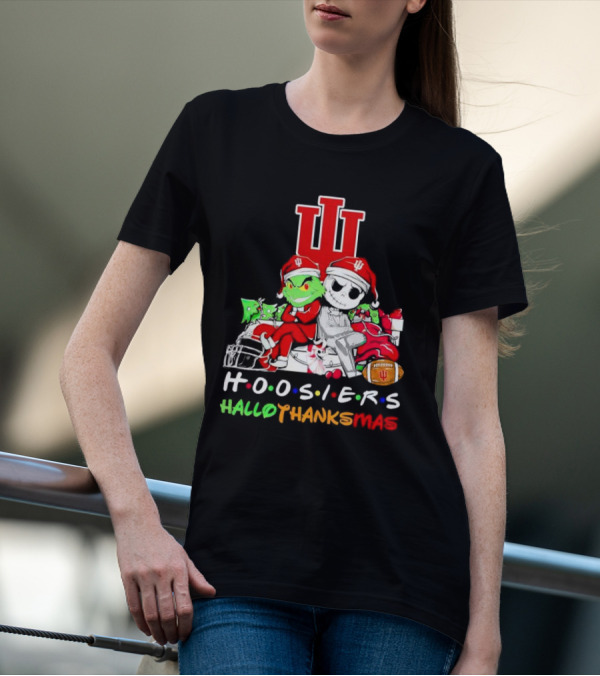 Hoosiers Grinch And Jack Skellington HalloThanksMas T-Shirt