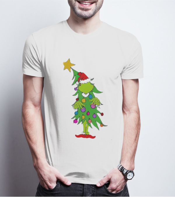 Grinch Christmas Tree Costume With Star And Ornaments T-Shirt