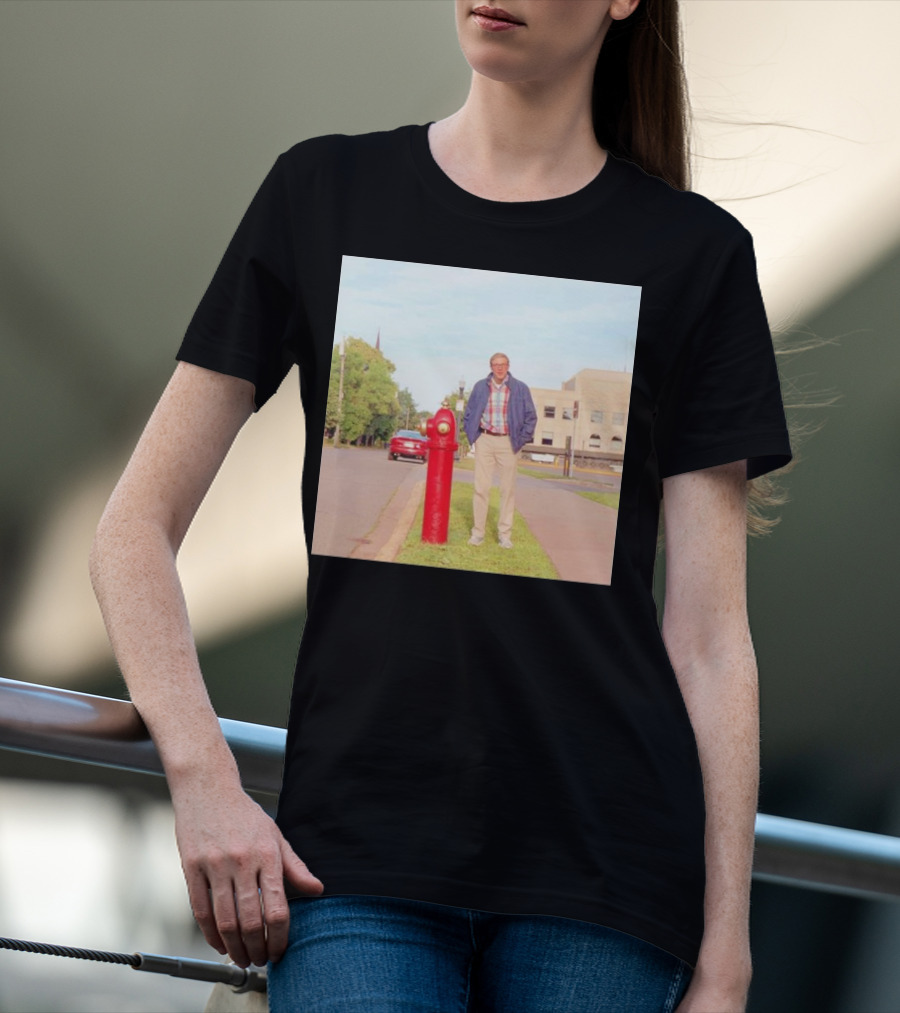 Joe Pera Next To Red Fire Hydrant On Street With Red Car In Background T-Shirt
