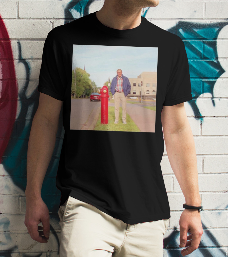 Joe Pera Next To Red Fire Hydrant On Street With Red Car In Background T-Shirt