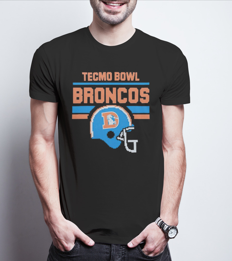 Tecmo Bowl Denver Broncos Retro Helmet Pixel T-Shirt