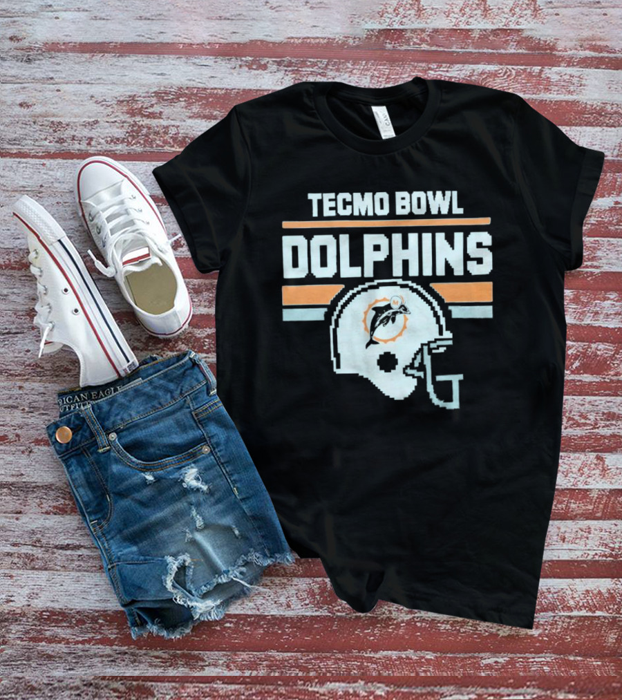 Tecmo Bowl Dolphins Retro Miami Football Helmet T-Shirt