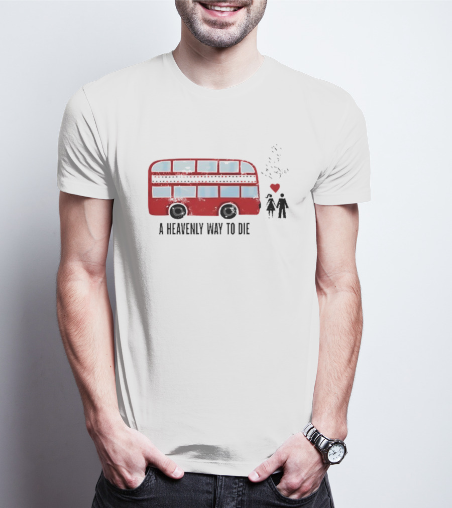 A Heavenly Way To Die Red Double-Decker Bus Couple And Heart T-Shirt