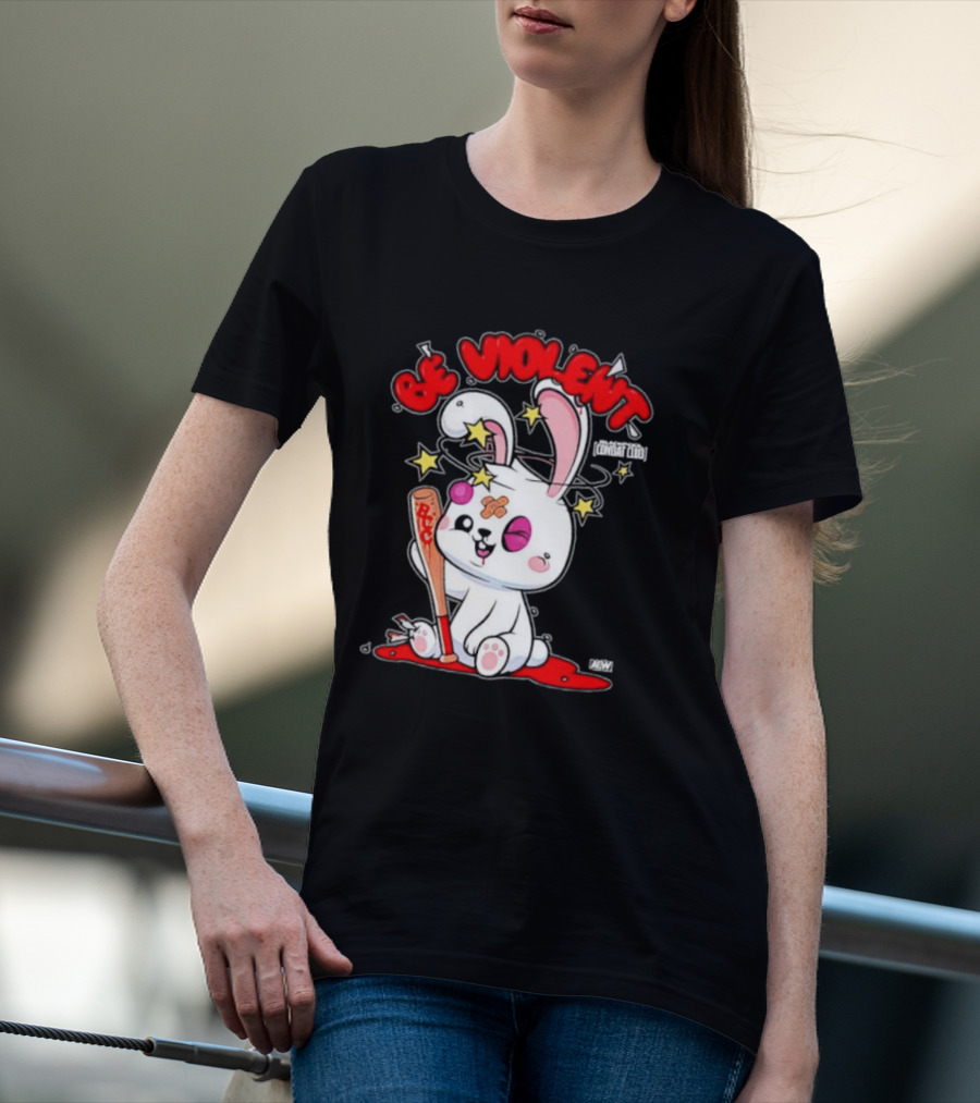 Blackpool Combat Club Be Violent Bunny With Bat And Stars T-Shirt
