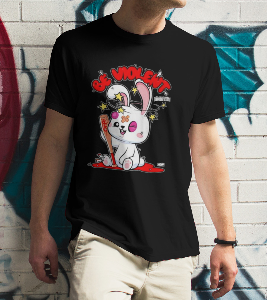 Blackpool Combat Club Be Violent Bunny With Bat And Stars T-Shirt