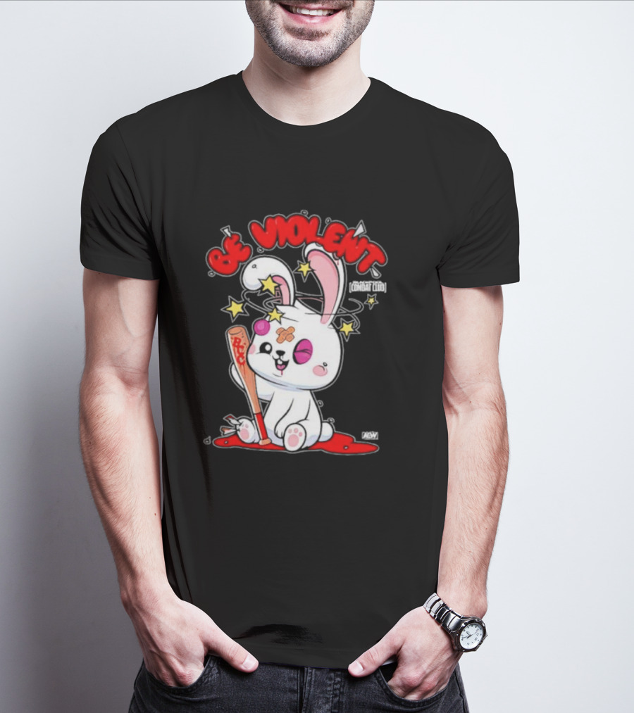 Blackpool Combat Club Be Violent Bunny With Bat And Stars T-Shirt