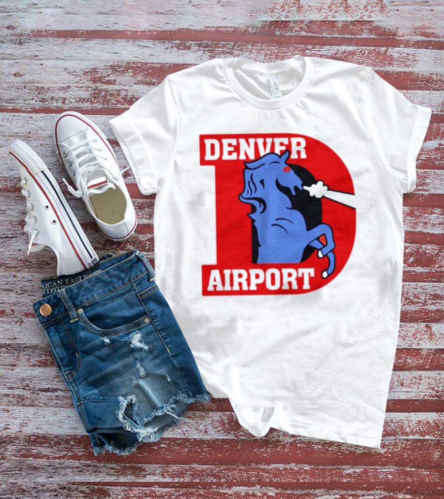Denver Airport Blue Mustang Icon With Red Letter D T-Shirt