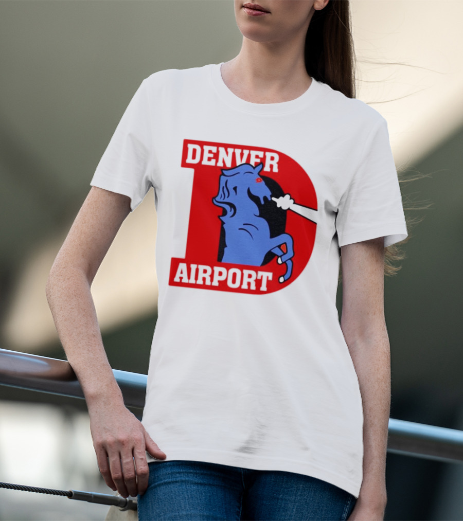 Denver Airport Blue Mustang Icon With Red Letter D T-Shirt