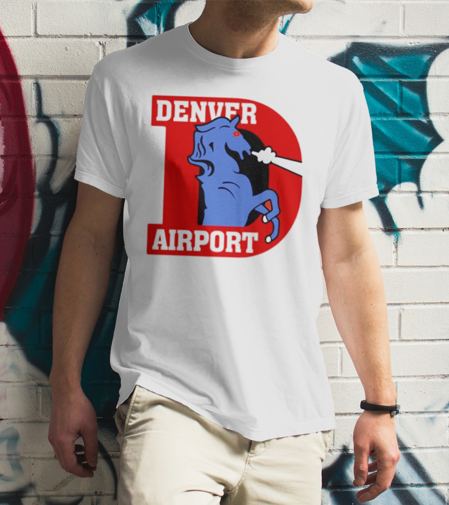 Denver Airport Blue Mustang Icon With Red Letter D T-Shirt