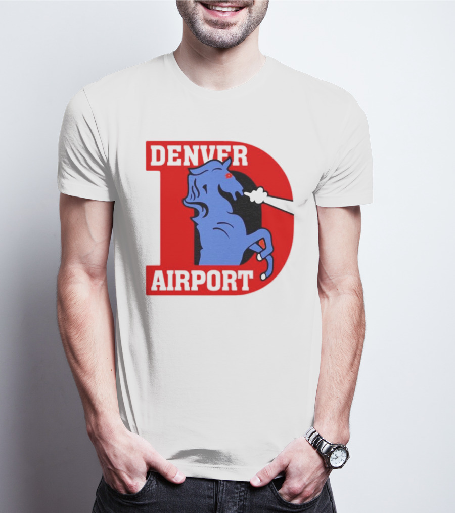 Denver Airport Blue Mustang Icon With Red Letter D T-Shirt