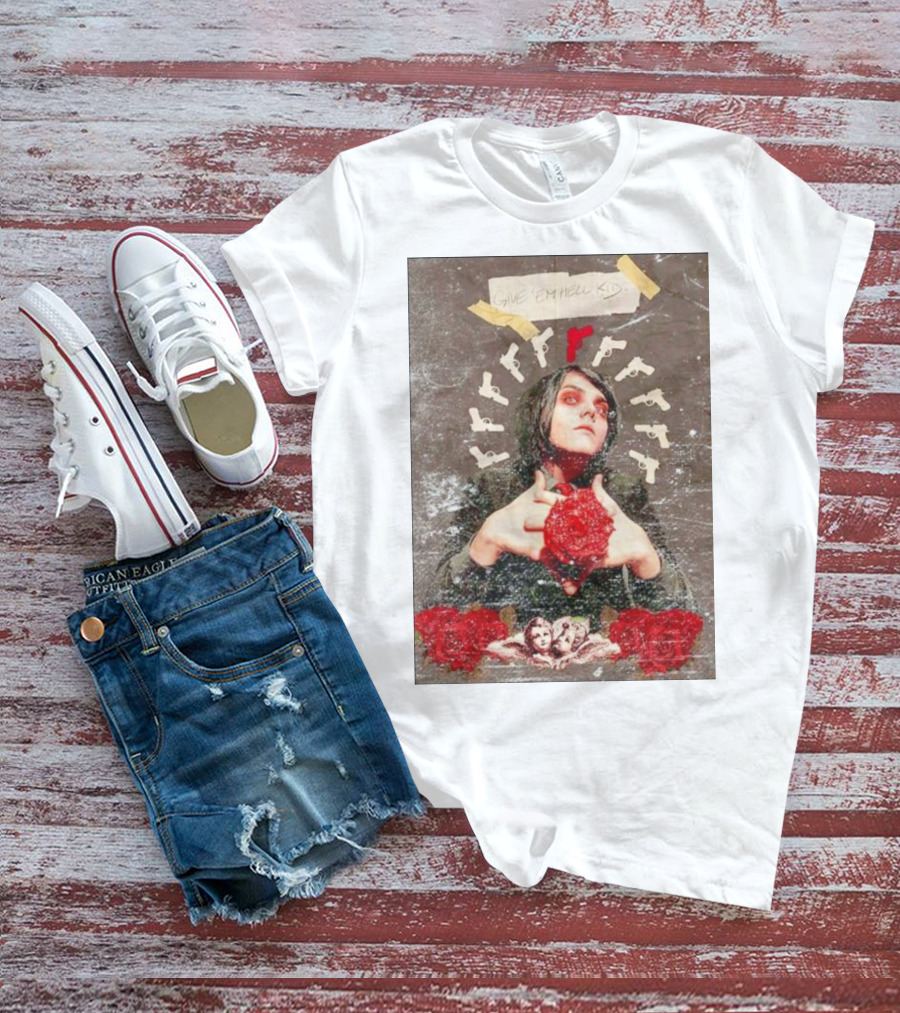 MCR Gerard Way Guns Angel Roses Give 'Em Hell Kid T-Shirt