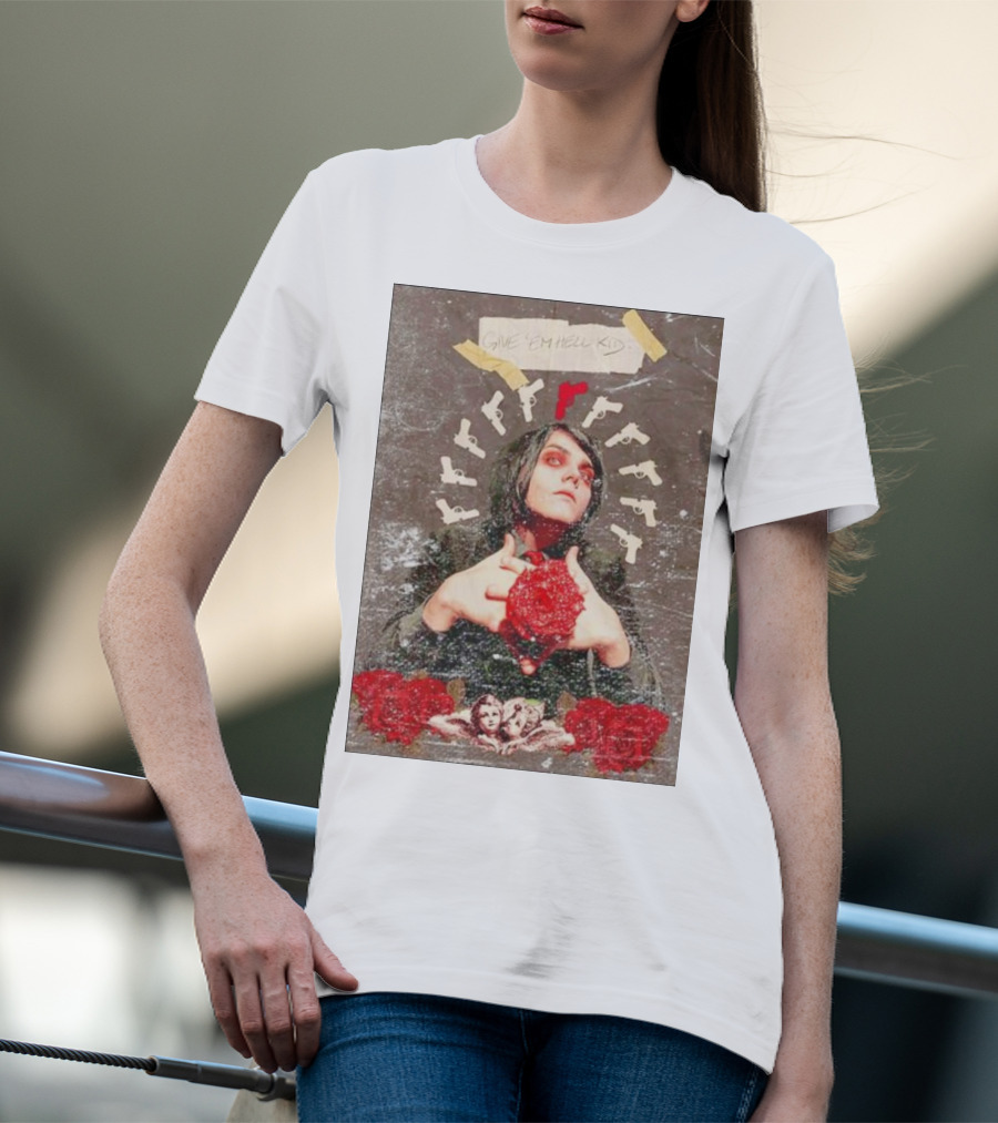 MCR Gerard Way Guns Angel Roses Give 'Em Hell Kid T-Shirt