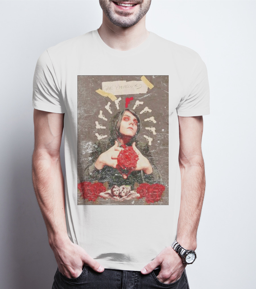 MCR Gerard Way Guns Angel Roses Give 'Em Hell Kid T-Shirt