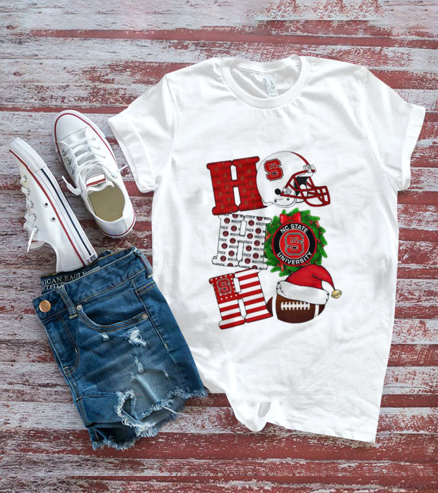 NC State Wolfpack University Christmas Football Helmet Text T-Shirt