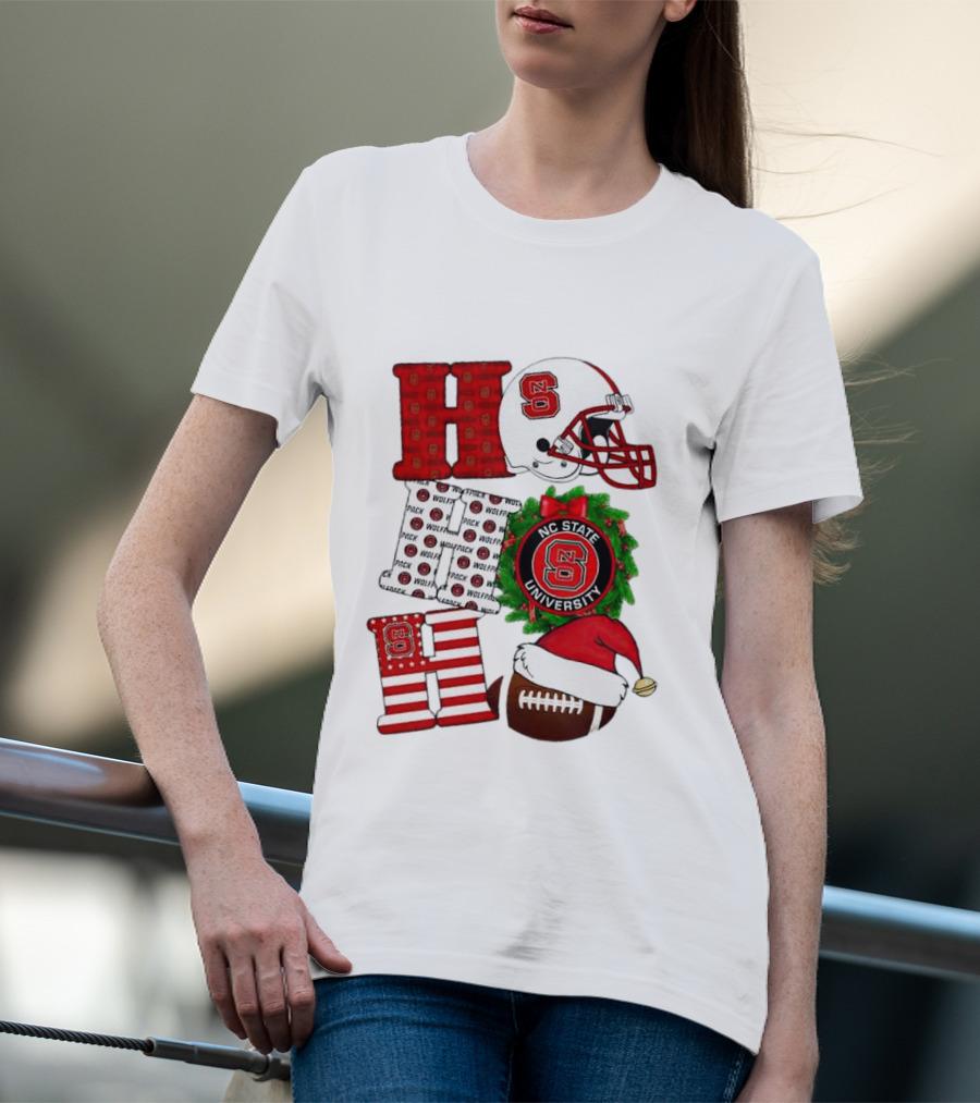 NC State Wolfpack University Christmas Football Helmet Text T-Shirt