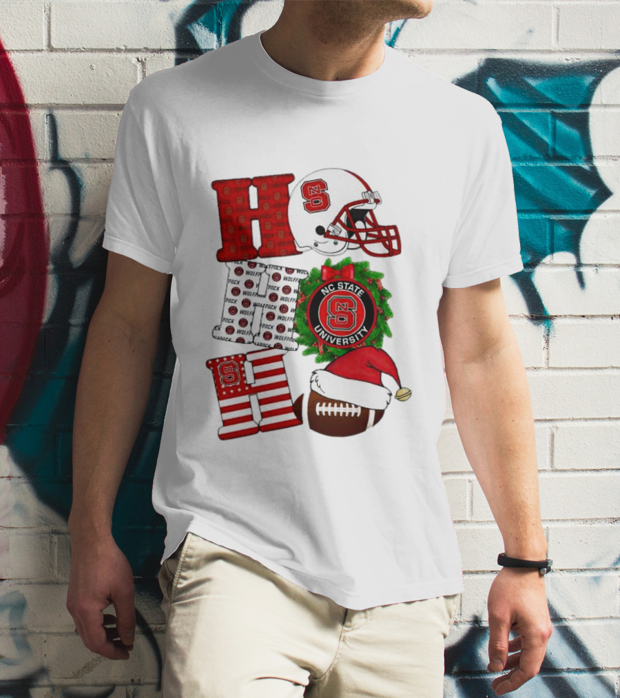 NC State Wolfpack University Christmas Football Helmet Text T-Shirt