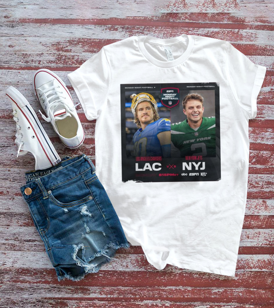 Justin Herbert Vs Zach Wilson Los Angeles Chargers Vs New York Jets ESPN Monday Night Football LAC Vs NYJ NFL 8:15 PM ET T-Shirt